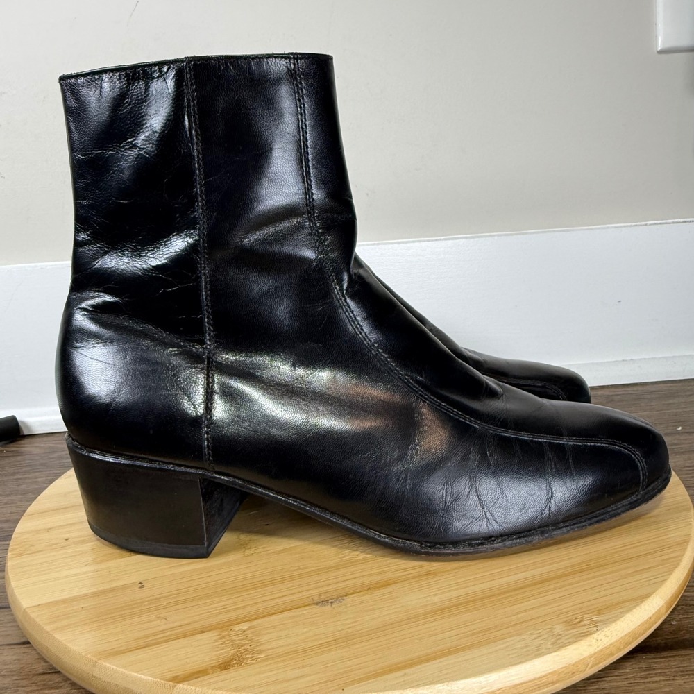 Florsheim Ankle Boot Mens 9.5 3E Black Leather Side Retro Dandy Zip 17087-01